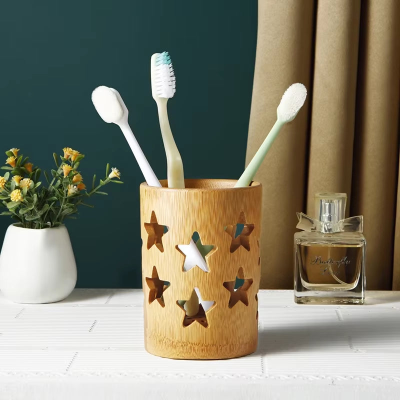Bamboo Toothbrush Holder Bamboo Toothbrush Accessories Toothbrush Pen Makeup Brush Organizer Biodegradable (Circular )
