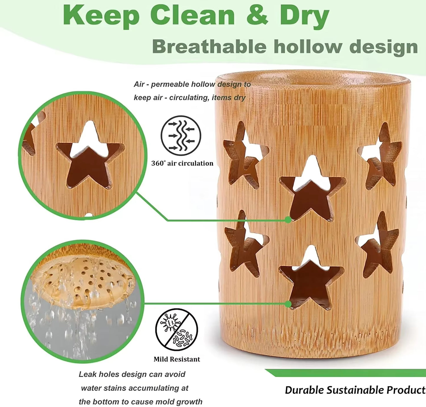Bamboo Toothbrush Holder Bamboo Toothbrush Accessories Toothbrush Pen Makeup Brush Organizer Biodegradable (Circular )