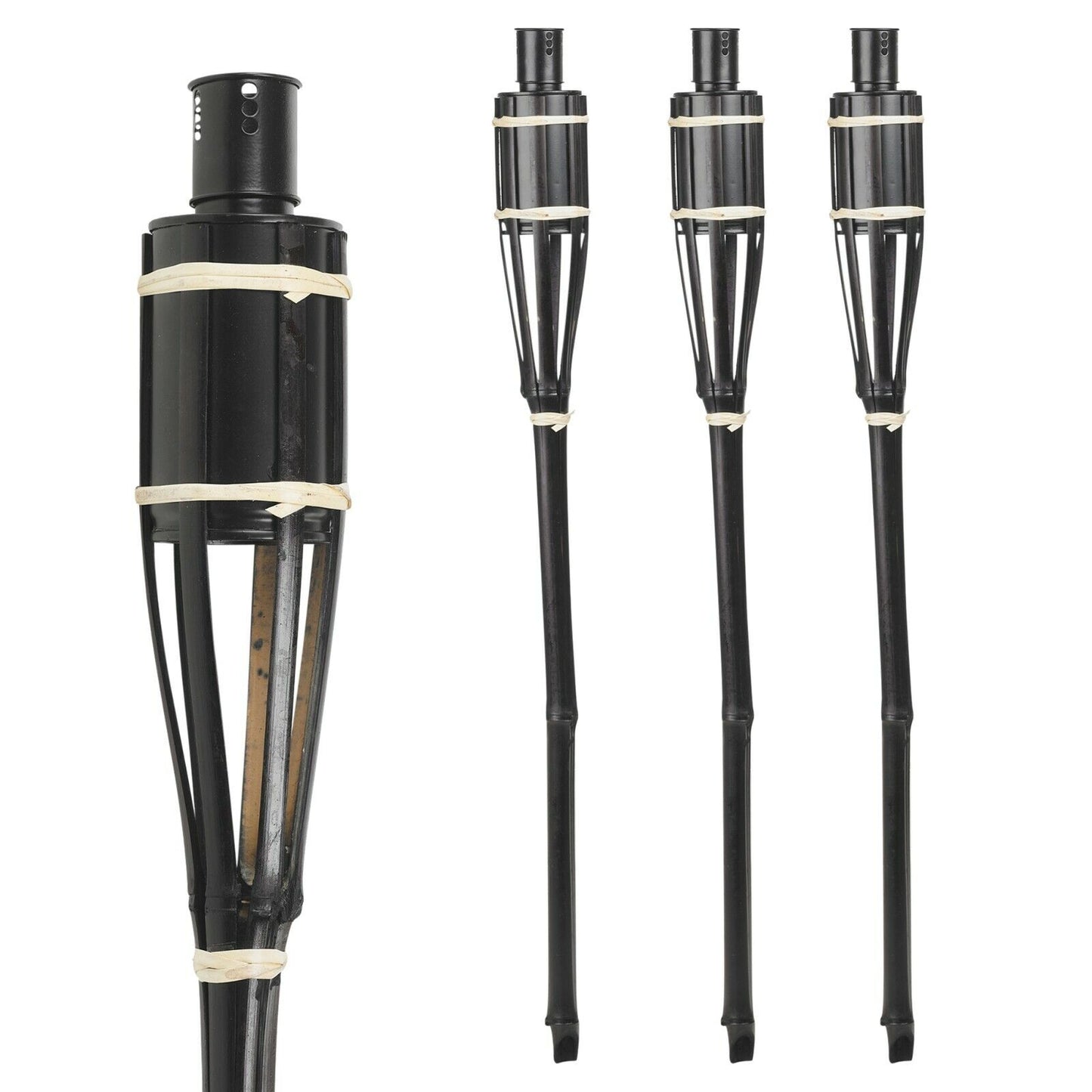 3x 65cm/25.59in Black bamboo Tiki torches – Eco-friendly outdoor garden patio lights