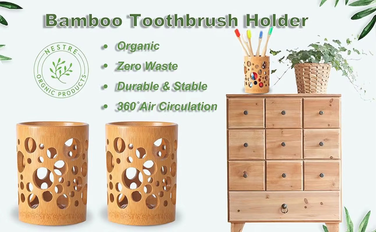 Bamboo Toothbrush Holder Bamboo Toothbrush Accessories Toothbrush Pen Makeup Brush Organizer Biodegradable (Circular )