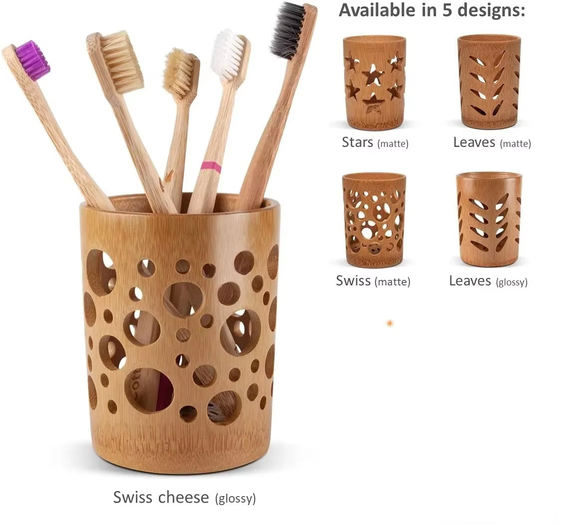 Bamboo Toothbrush Holder Bamboo Toothbrush Accessories Toothbrush Pen Makeup Brush Organizer Biodegradable (Circular )