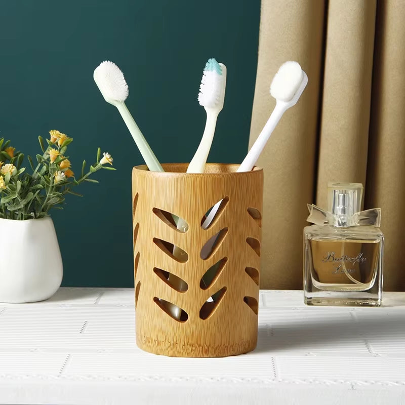 Bamboo Toothbrush Holder Bamboo Toothbrush Accessories Toothbrush Pen Makeup Brush Organizer Biodegradable (Circular )