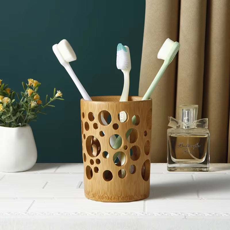 Bamboo Toothbrush Holder Bamboo Toothbrush Accessories Toothbrush Pen Makeup Brush Organizer Biodegradable (Circular )