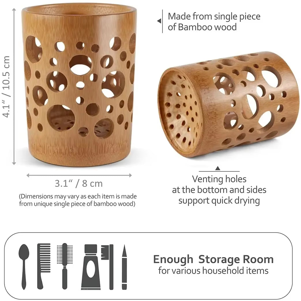 Bamboo Toothbrush Holder Bamboo Toothbrush Accessories Toothbrush Pen Makeup Brush Organizer Biodegradable (Circular )