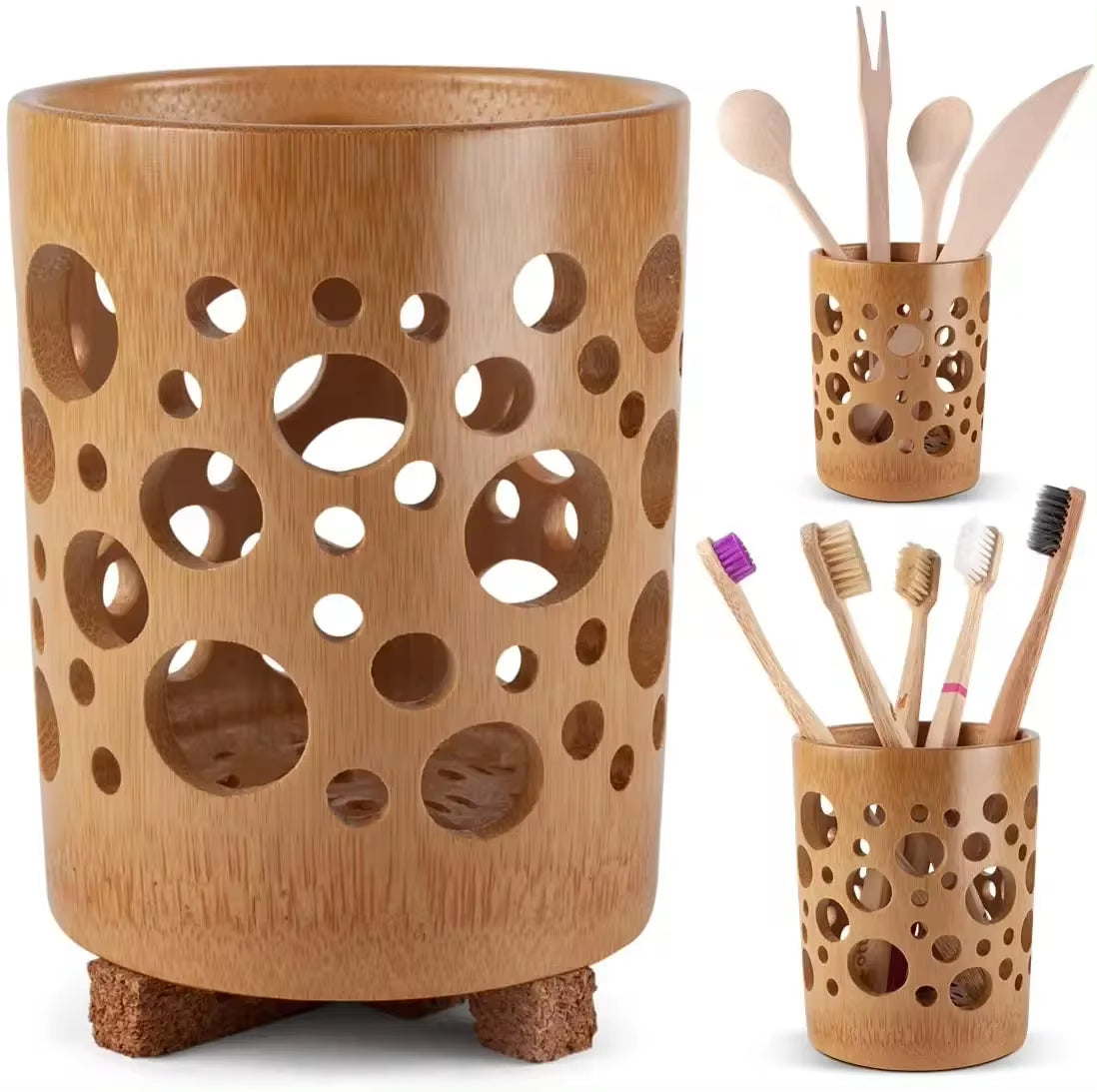 Bamboo Toothbrush Holder Bamboo Toothbrush Accessories Toothbrush Pen Makeup Brush Organizer Biodegradable （Circular ）