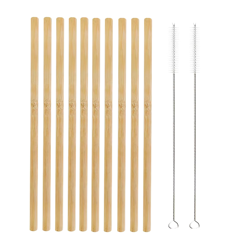 10Pcs Natural Bamboo Drinking Straws – Reusable, Eco-Friendly Cocktail Straws with Cleaning Brushes