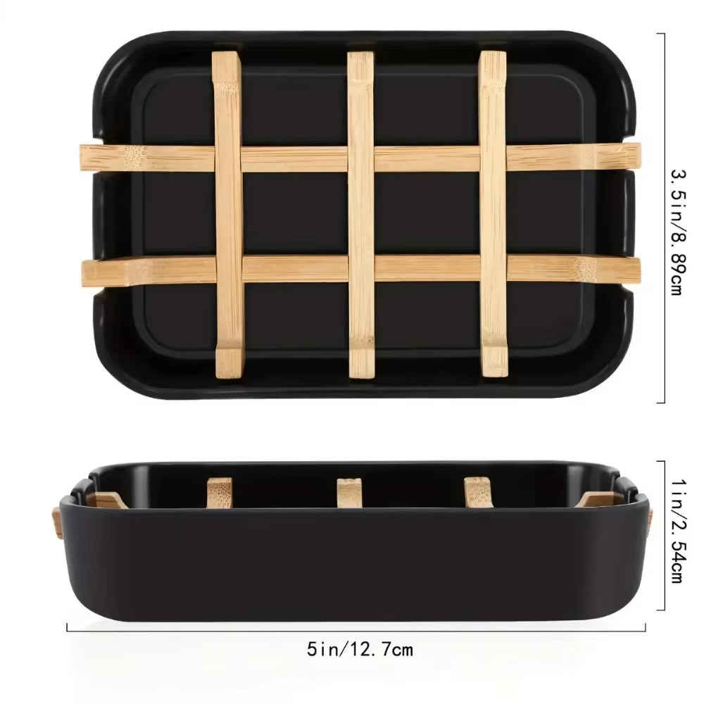 New 1Pc Bamboo Soap Bamboo Eco-Friendly Portable Soap Dish with Handcrafted Wooden Holder and Tray for Bathroom Storage