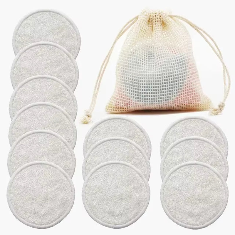 12Pcs Reusable Bamboo Fiber Washable Rounds Pads Makeup Removal Cotton Pad Cleansing Facial Pad Cosmetic Tool Skin Care