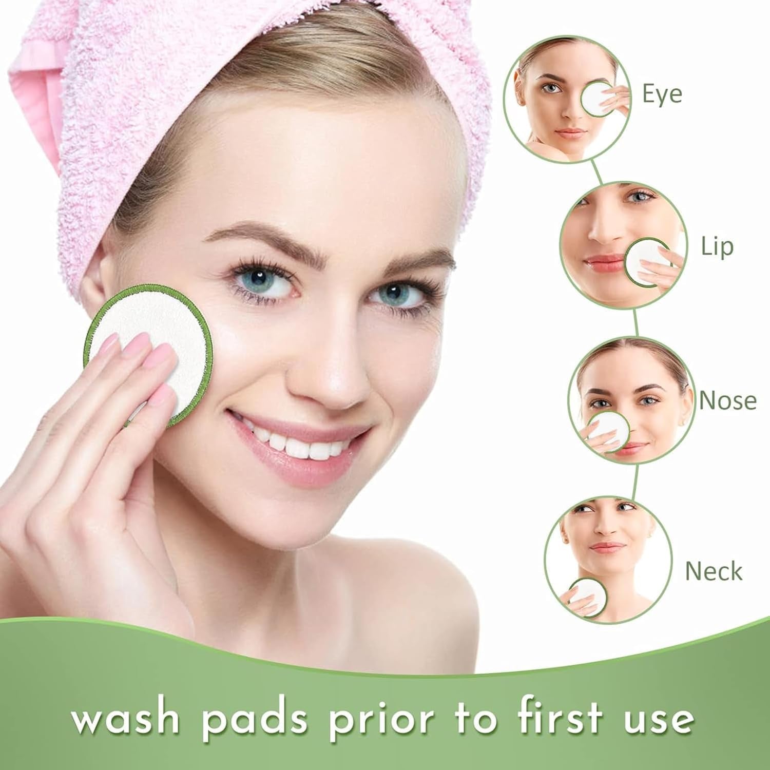 30-Piece reusable makeup remover pads set – 20 Bamboo Cotton rounds & 10 Facial sponges | Eco-friendly, washable with laundry bag