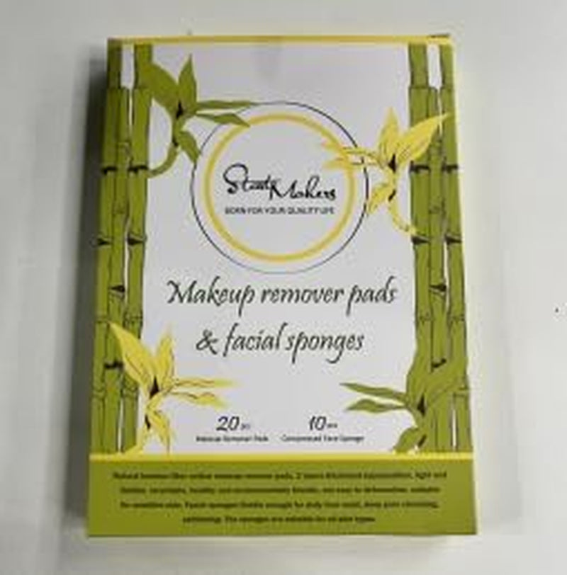 30-Piece reusable makeup remover pads set – 20 Bamboo Cotton rounds & 10 Facial sponges | Eco-friendly, washable with laundry bag