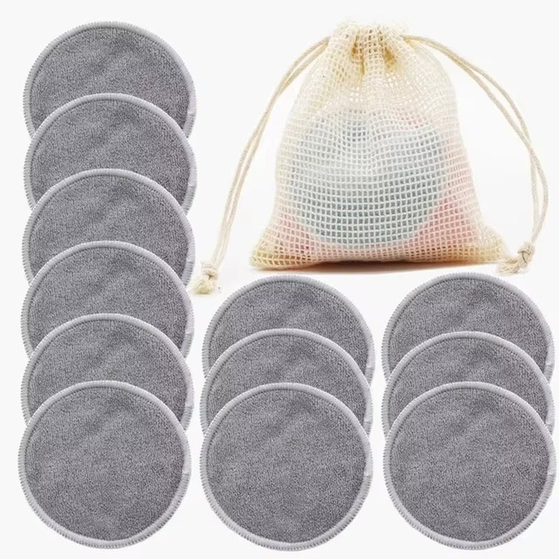 12Pcs Reusable Bamboo Fiber Washable Rounds Pads Makeup Removal Cotton Pad Cleansing Facial Pad Cosmetic Tool Skin Care