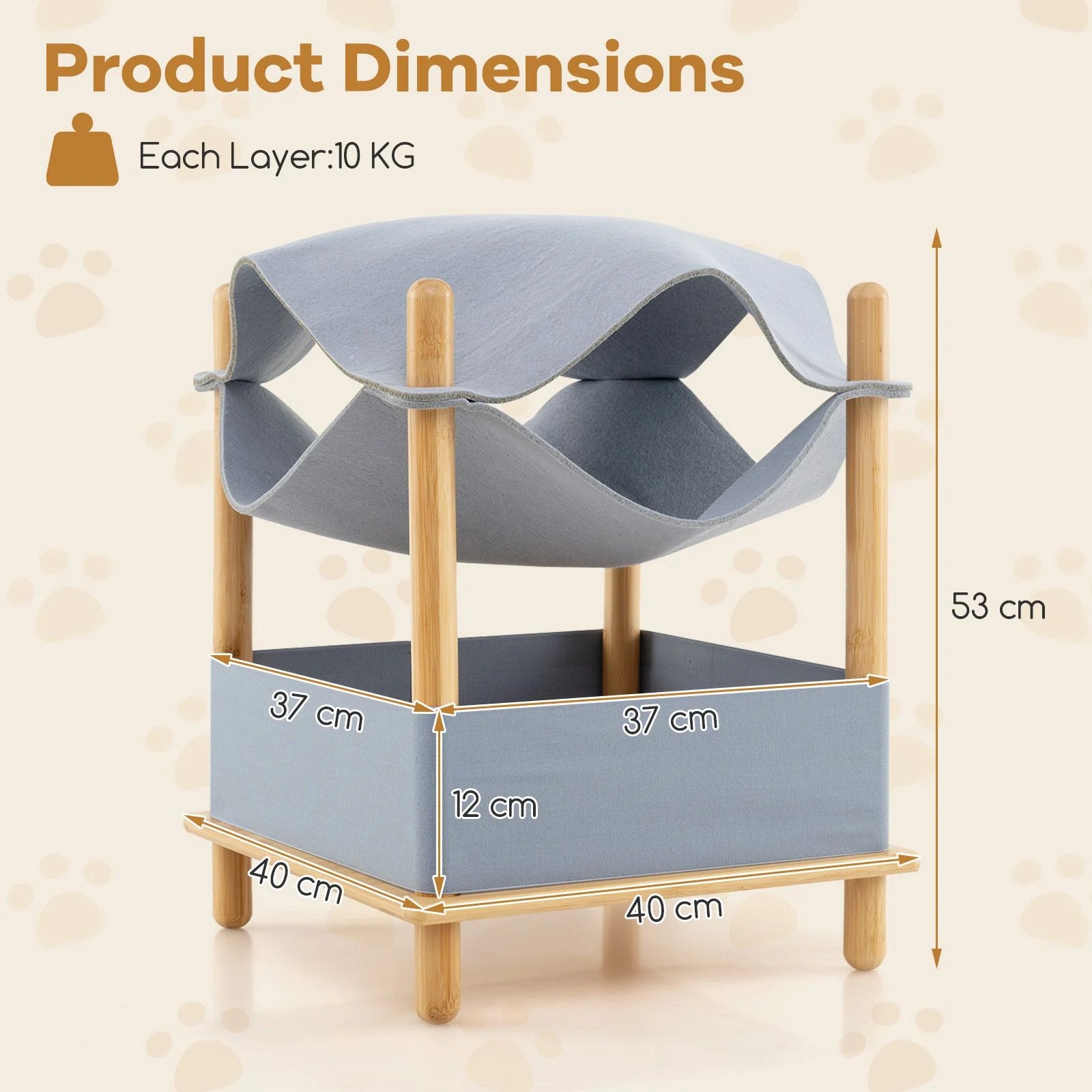 Modern Bamboo & Cloth Cat House, 2-Tier Wooden Cat Tree with Cozy Condo