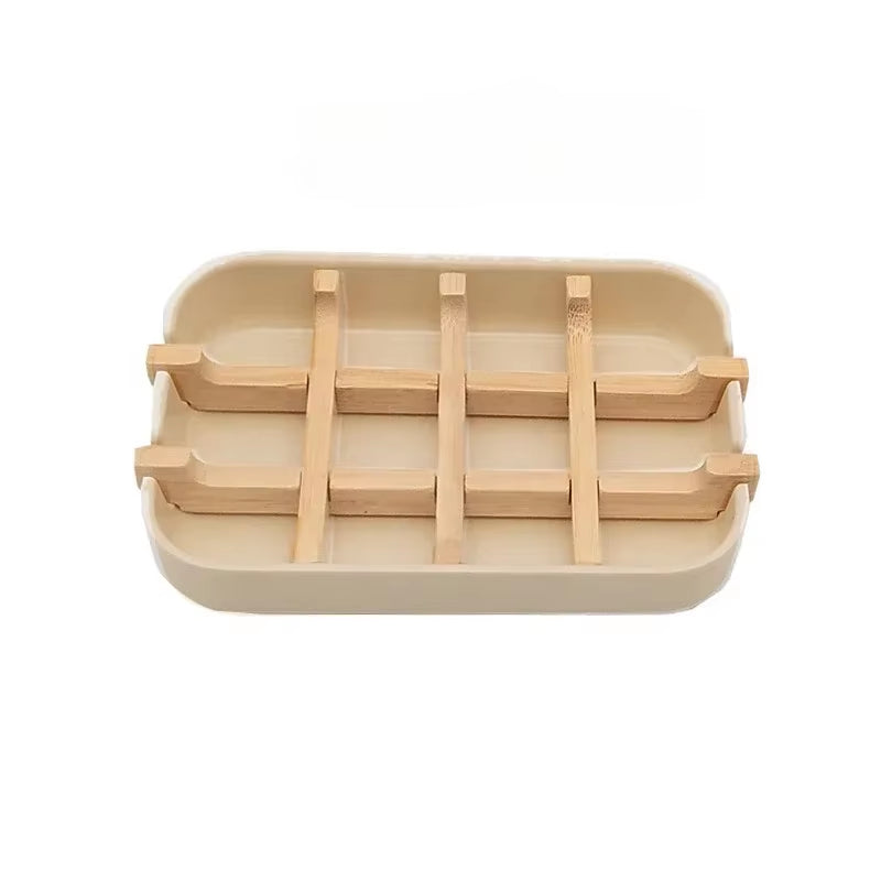 New 1Pc Bamboo Soap Bamboo Eco-Friendly Portable Soap Dish with Handcrafted Wooden Holder and Tray for Bathroom Storage