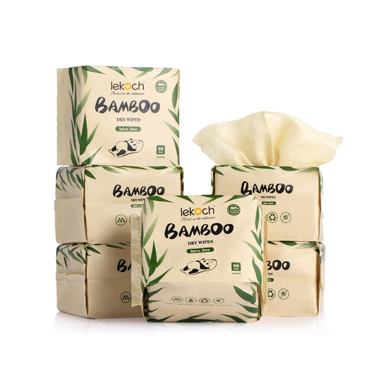 300 Bamboo Dry Wipes – Ultra Soft Disposable Facial Tissue for Sensitive Skin, Ideal for Baby Care & Personal Hygiene (6 Packs of 50 Sheets Each) – Sustainable, Eco-Friendly, Biodegradable & Hypoallergenic