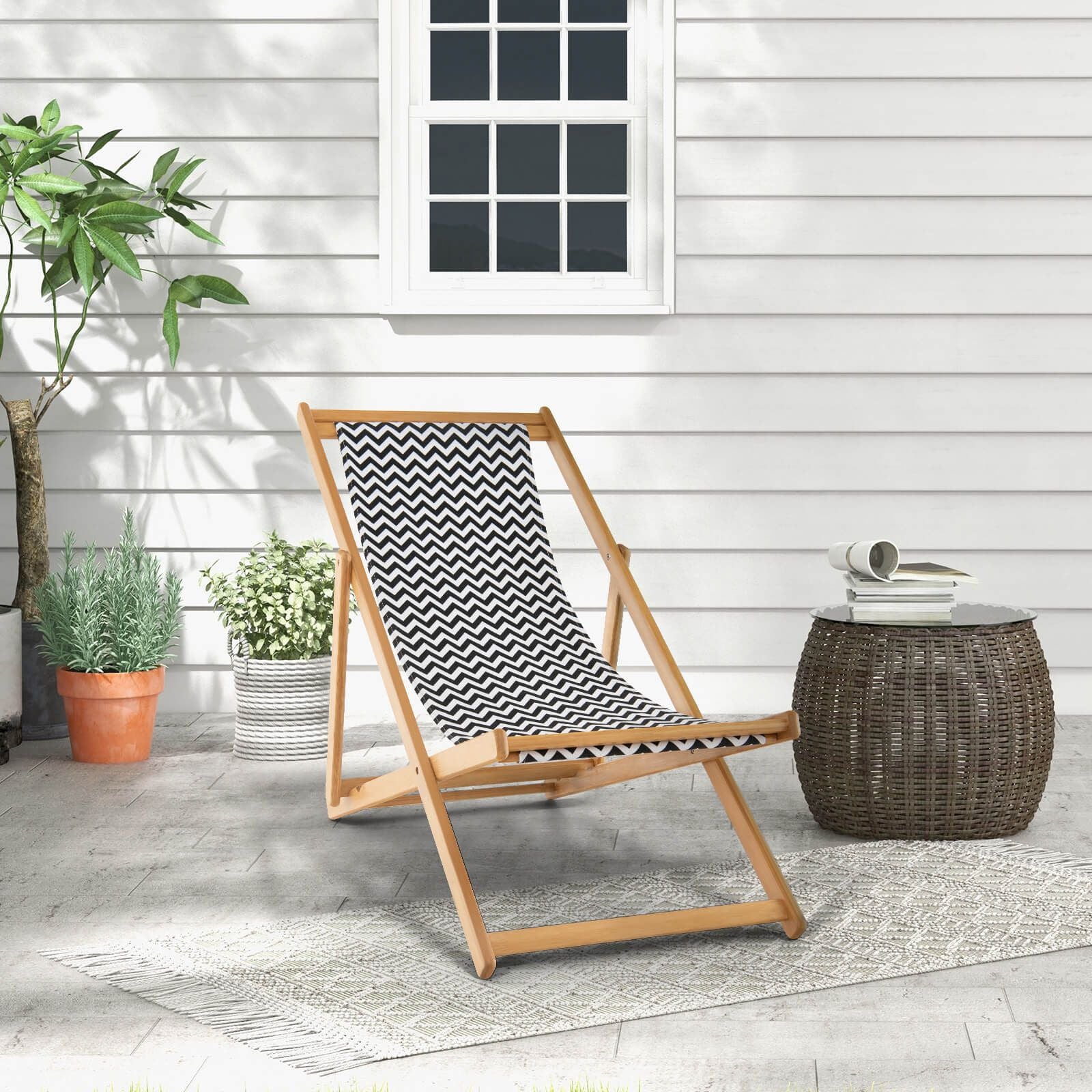 Eco-friendly folding bamboo sling chair – Adjustable reclining backrest, sustainable comfort