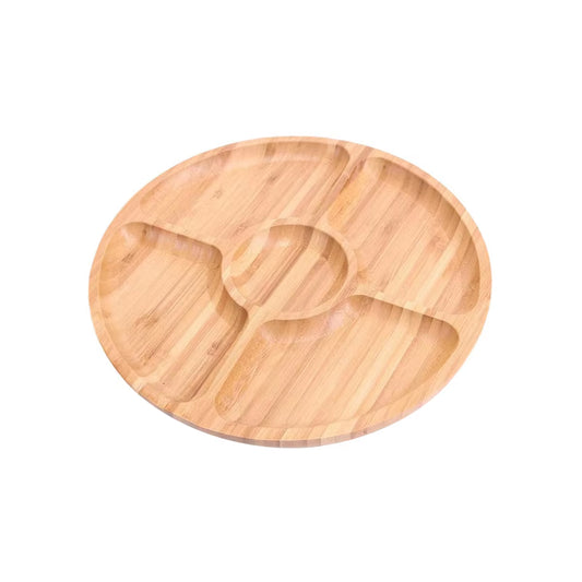 Bamboo Round 5-Compartment Serving Tray – Eco-Friendly, Sustainable & Stylish 🌿✨