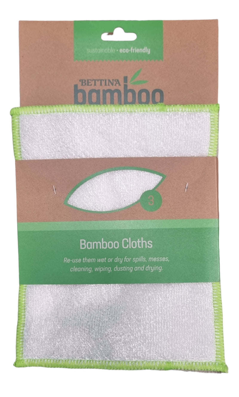 3 x Biodegradable large bamboo cloths – Reusable wet & dry – Eco-friendly – 9 inches/23cm long