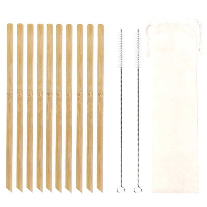 10Pcs Natural Bamboo Drinking Straws – Reusable, Eco-Friendly Cocktail Straws with Cleaning Brushes