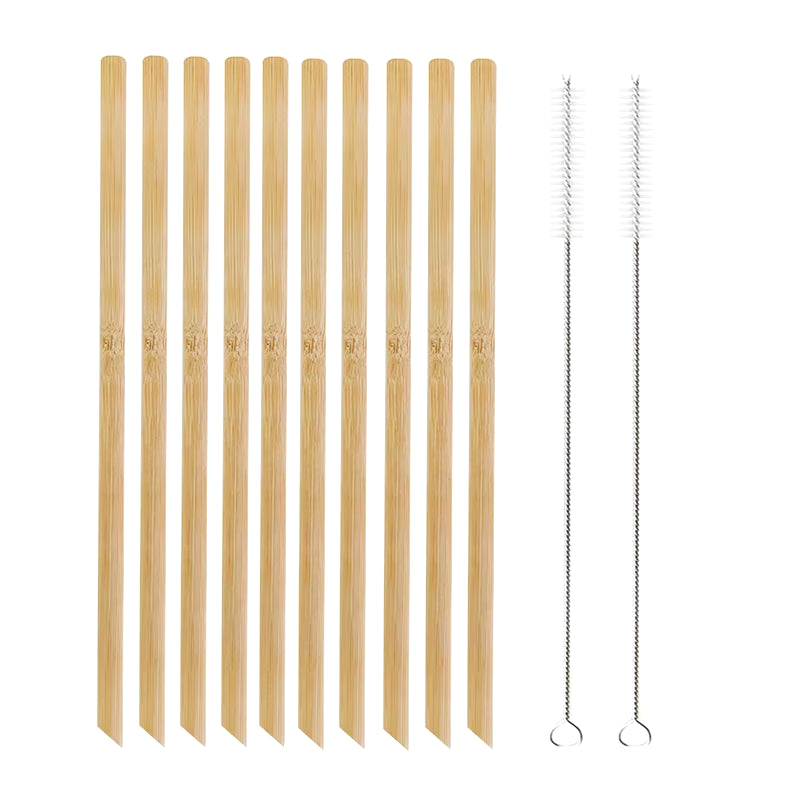 10Pcs Natural Bamboo Drinking Straws – Reusable, Eco-Friendly Cocktail Straws with Cleaning Brushes