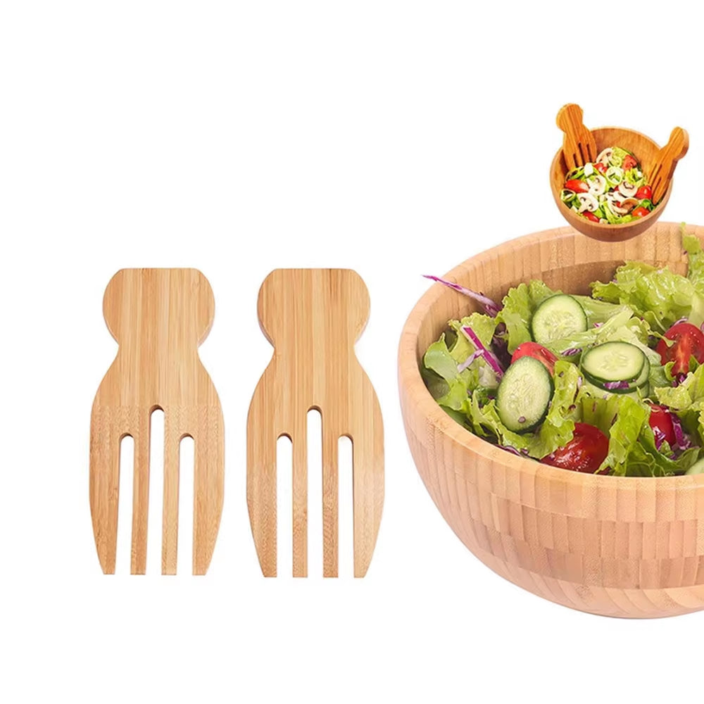 Eco-conscious tableware: natural bamboo salad , pasta mixing utensils – Sustainable & stylish