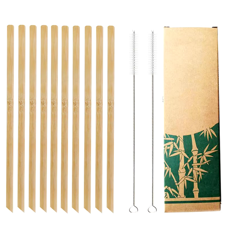 10Pcs Natural Bamboo Drinking Straws – Reusable, Eco-Friendly Cocktail Straws with Cleaning Brushes