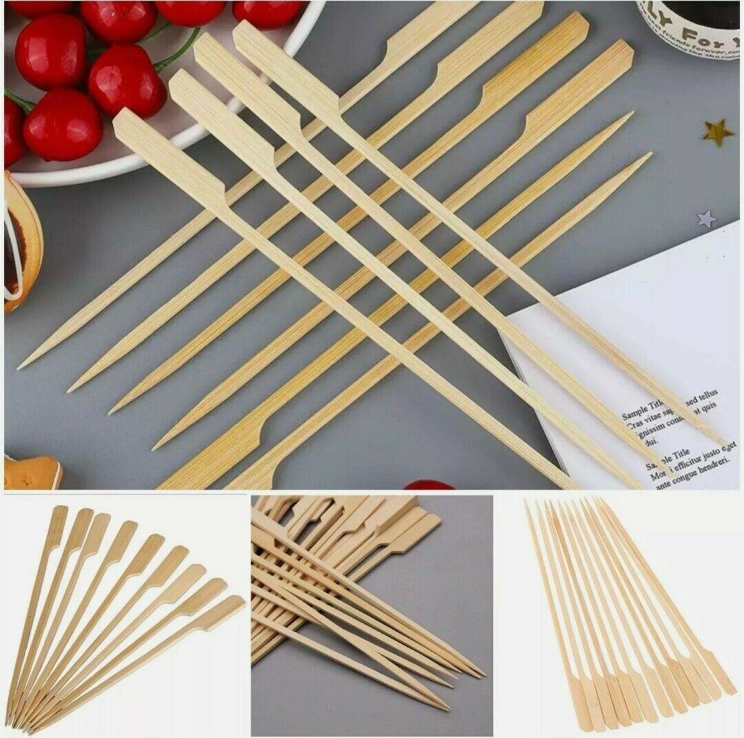 Eco-Friendly Bamboo Skewers – 50 or 100 BBQ Paddle Sticks for Kebab, Grill & Fruit