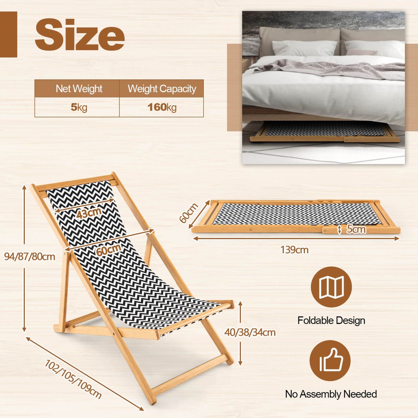 Eco-friendly folding bamboo sling chair – Adjustable reclining backrest, sustainable comfort