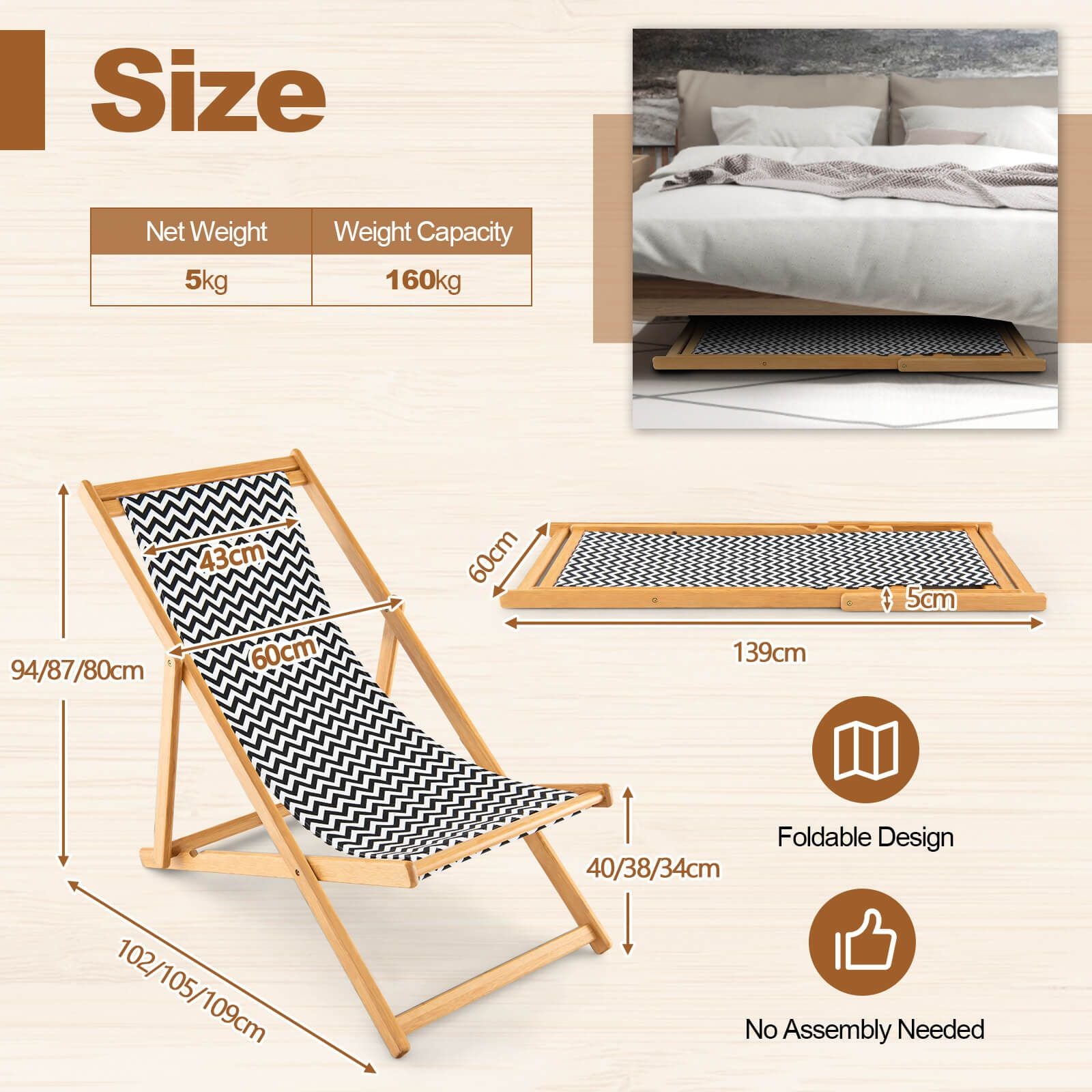 Eco-friendly folding bamboo sling chair – Adjustable reclining backrest, sustainable comfort