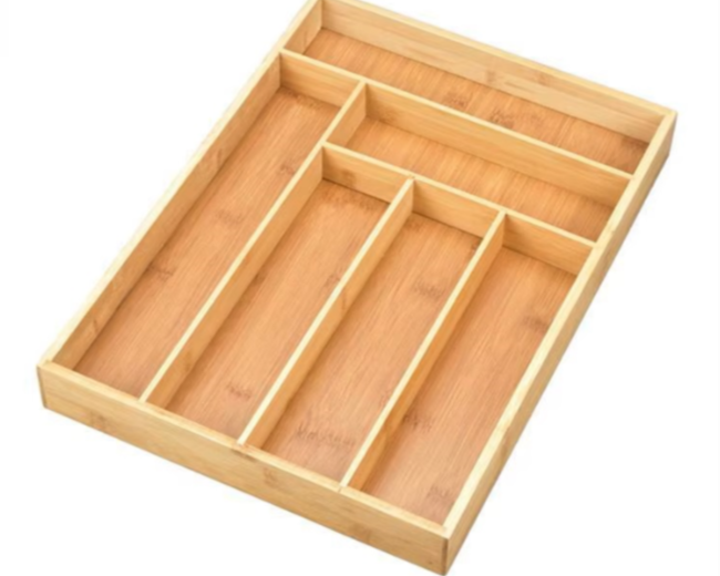 Bamboo Utensil Drawer Organizer Expandable for Cutlery Silverware 6 Slot