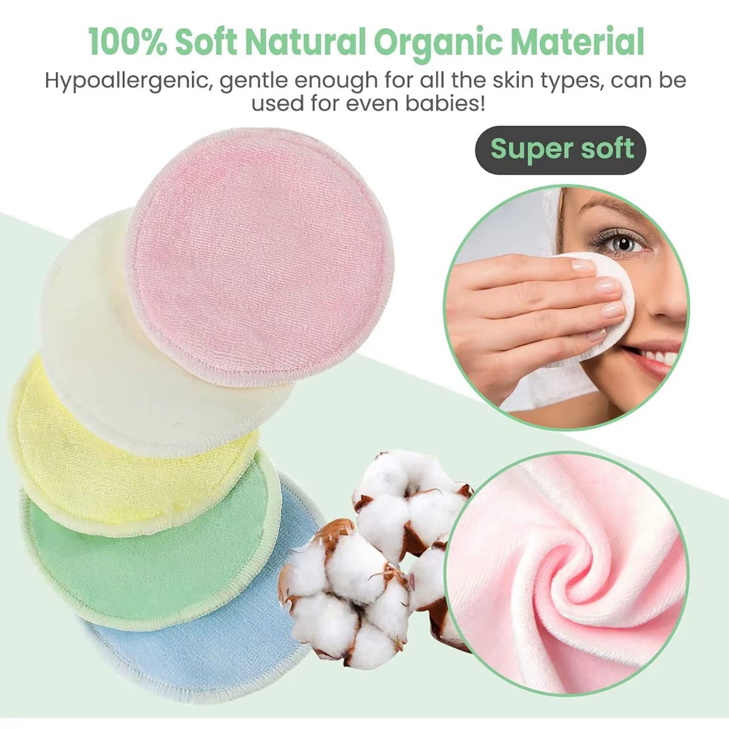 12Pcs Reusable Bamboo Fiber Washable Rounds Pads Makeup Removal Cotton Pad Cleansing Facial Pad Cosmetic Tool Skin Care