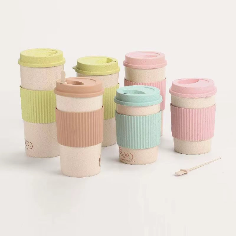 Travel Portable Pink Blue Green Polka Dot Thermal Insulated Tea Coffee Mug Cup Reusable Bamboo Fibre Eco Friendly Travel Mugs