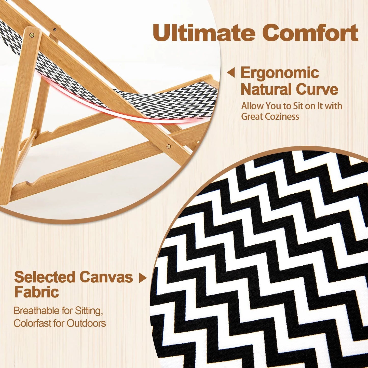 Eco-friendly folding bamboo sling chair – Adjustable reclining backrest, sustainable comfort
