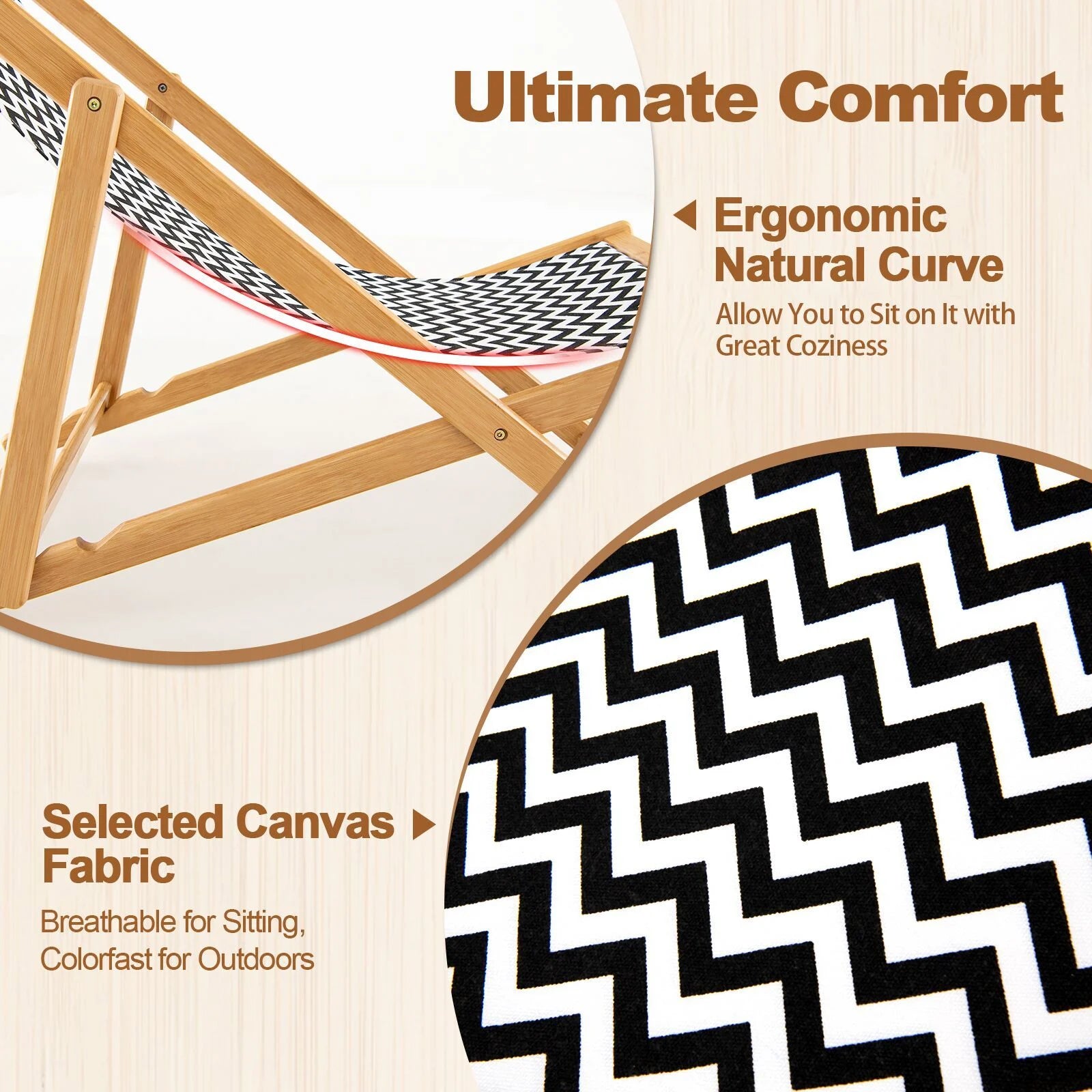 Eco-friendly folding bamboo sling chair – Adjustable reclining backrest, sustainable comfort