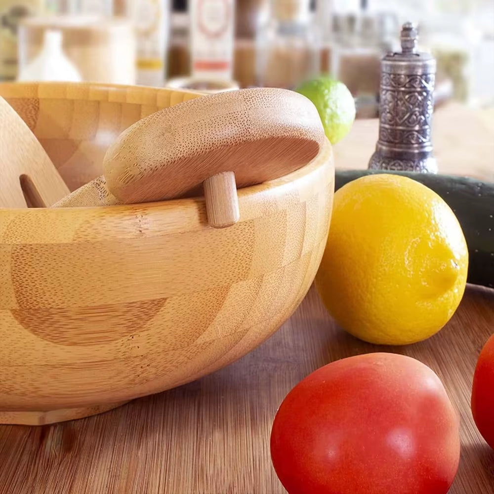 Eco-conscious tableware: natural bamboo salad , pasta mixing utensils – Sustainable & stylish