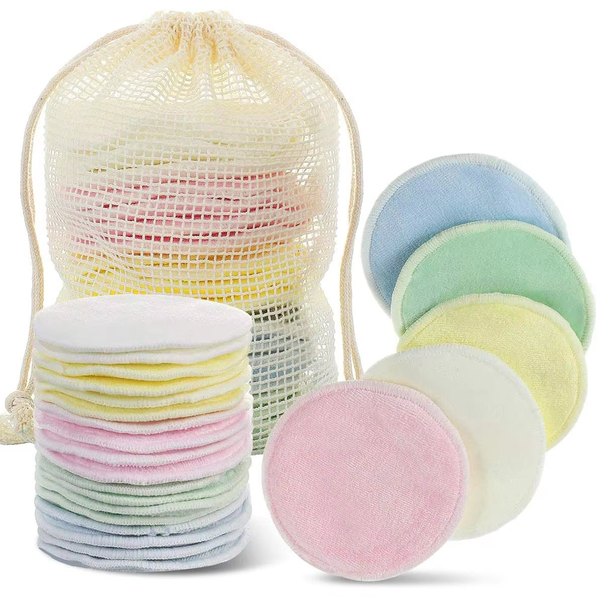 12Pcs Reusable Bamboo Fiber Washable Rounds Pads Makeup Removal Cotton Pad Cleansing Facial Pad Cosmetic Tool Skin Care