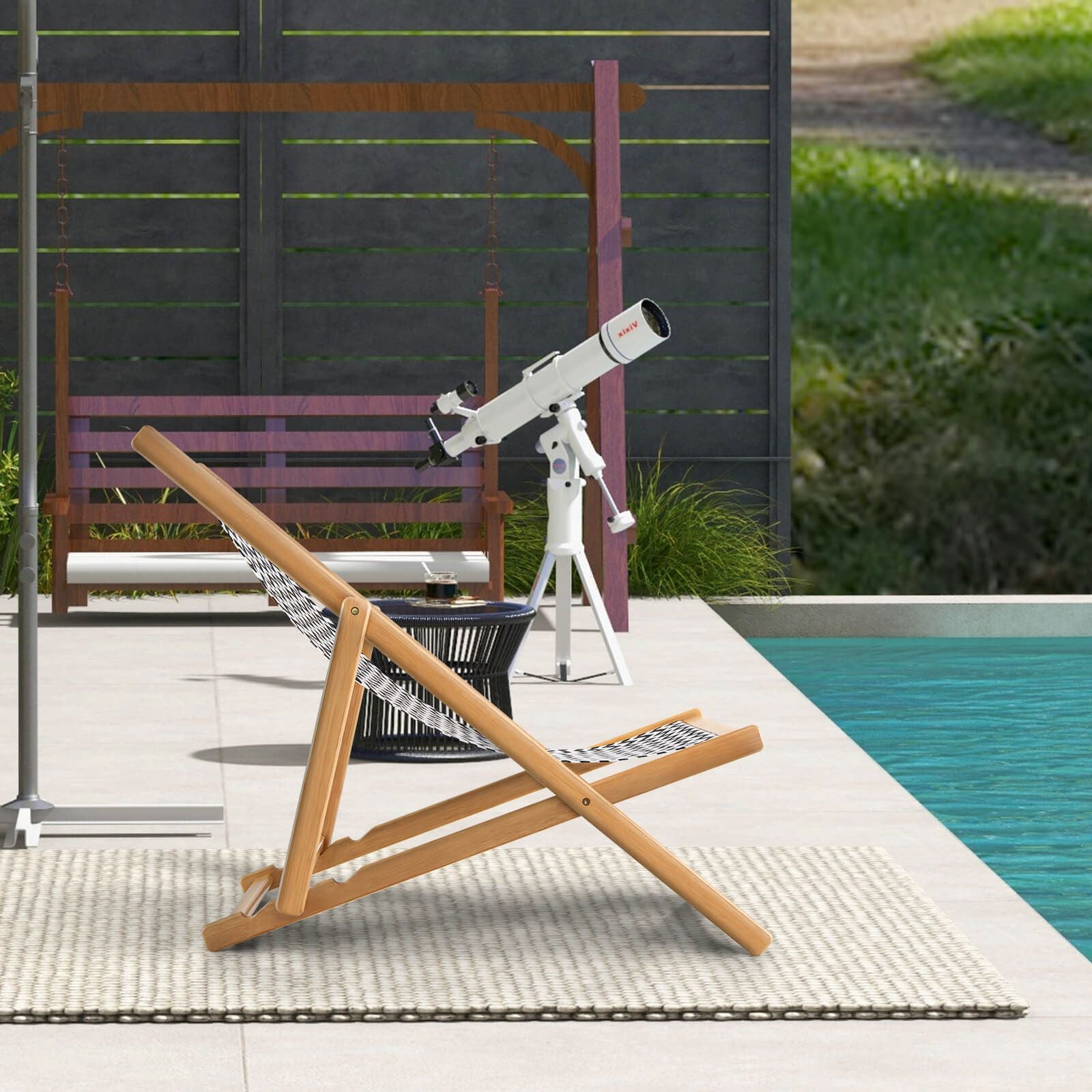Eco-friendly folding bamboo sling chair – Adjustable reclining backrest, sustainable comfort
