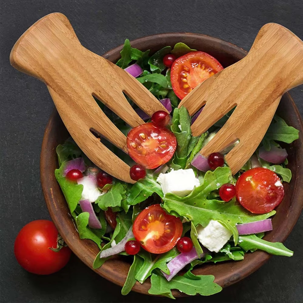 Eco-conscious tableware: natural bamboo salad , pasta mixing utensils – Sustainable & stylish