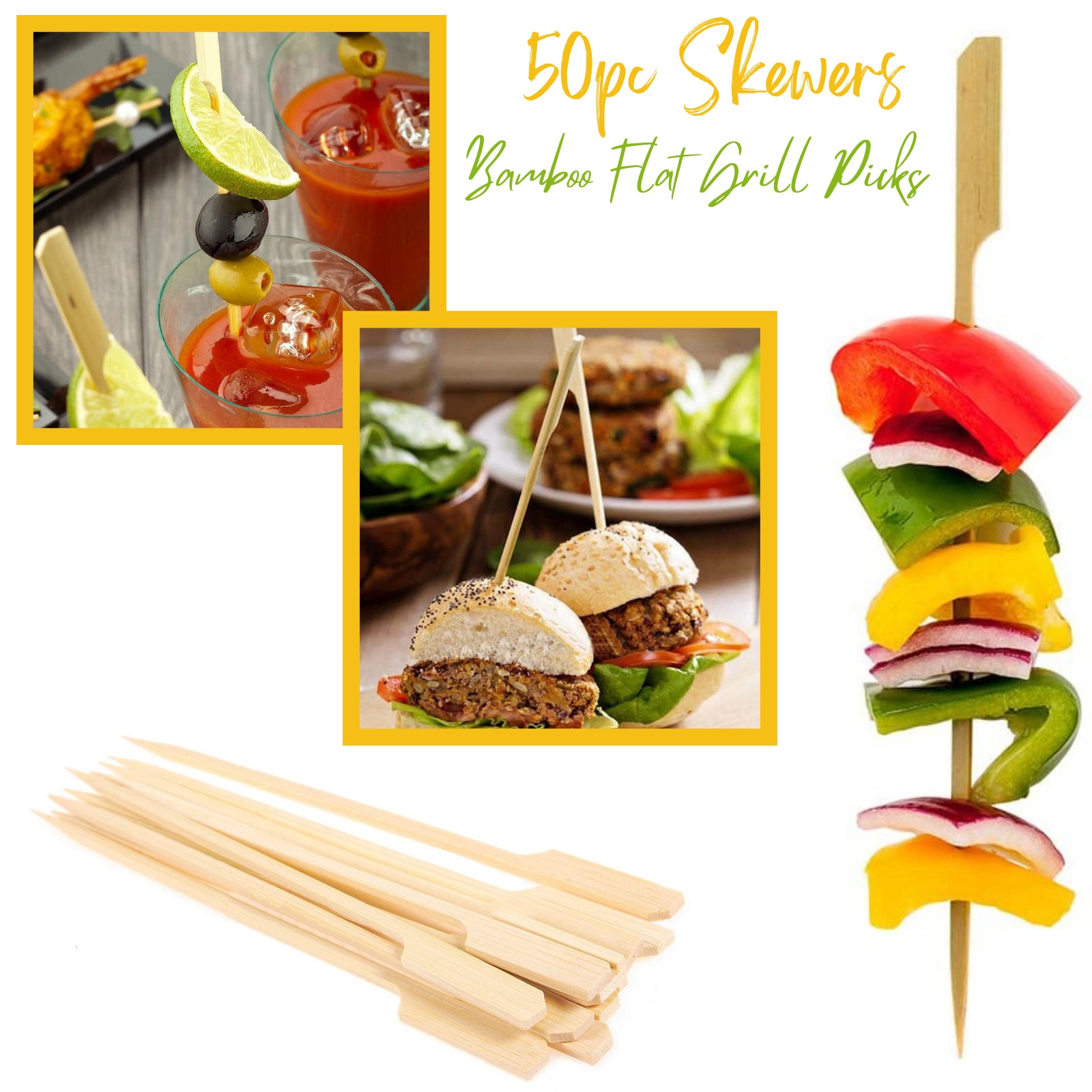 Eco-Friendly Bamboo Skewers – 50 or 100 BBQ Paddle Sticks for Kebab, Grill & Fruit
