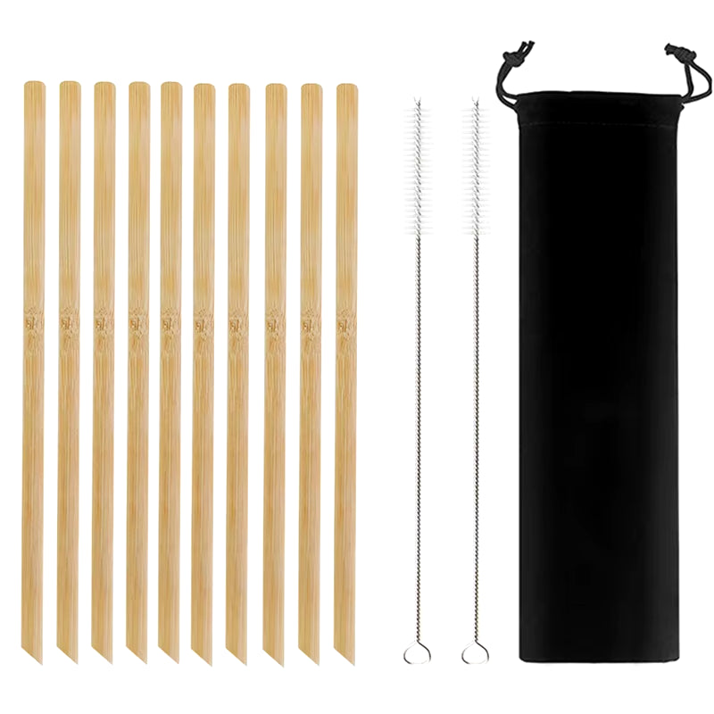 10Pcs Natural Bamboo Drinking Straws – Reusable, Eco-Friendly Cocktail Straws with Cleaning Brushes