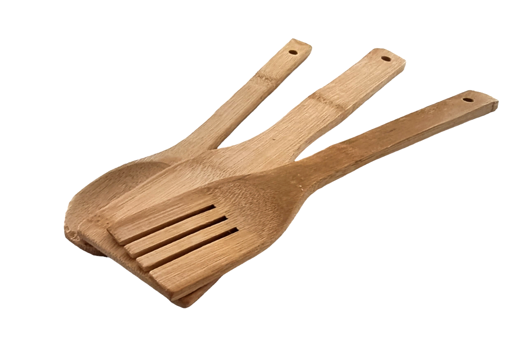 Bamboo cooking utensils set – 3-piece eco-friendly wooden spatula, spoon & fork kitchen tools